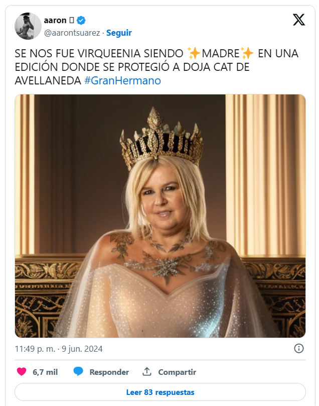 Arriba la cabeza reina, que no se caiga la corona